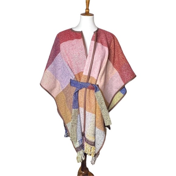 Anthropologie Nomad by Morgan Carper Belted Fringe Shawl Wrap Cape - Picture 5 of 16